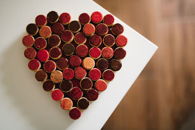 High angle view of heart shape on table