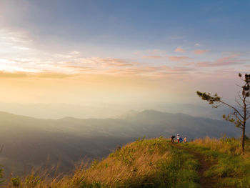 Scenic view of mountains against sky during sunset