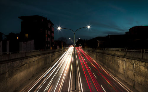 Light trails on road at night