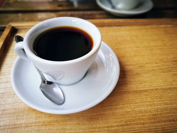 High angle view of coffee on table