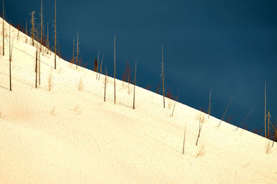 Scenic view of snow covered land against sky