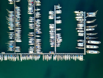 Aerial view of boats moored marina