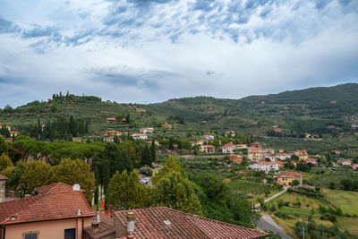 High angle view of townscape against sky