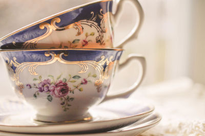 Close-up of tea cup on table