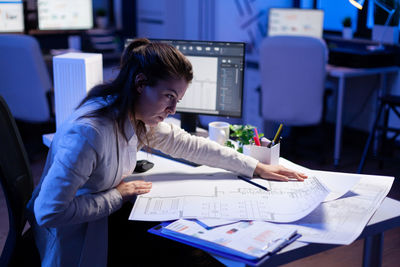 Woman working on table