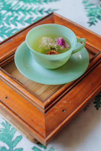 High angle view of food on table