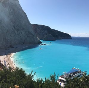 High angle view of boats in sea