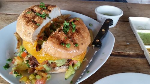 Close-up of food served in plate