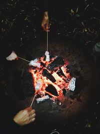 High angle view of people preparing food