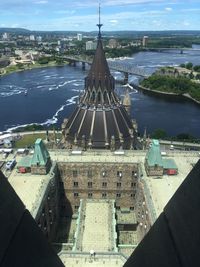 High angle view of buildings against sky in city