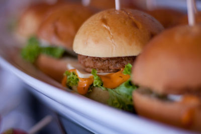 Close-up of burger in plate