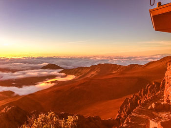 Scenic view of mountains during sunset