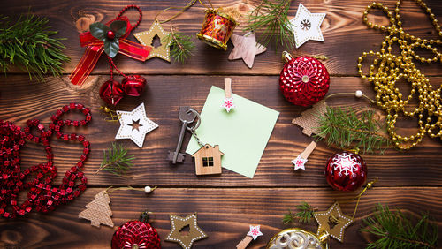 High angle view of christmas tree on table