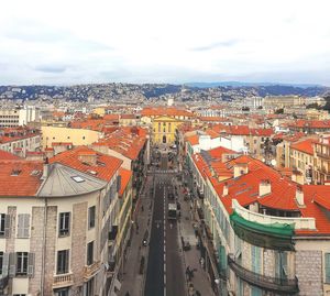 High angle view of buildings in city