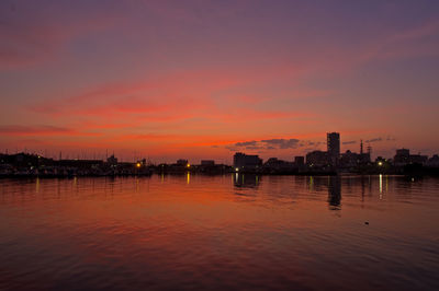 Scenic view of river against sky during sunset