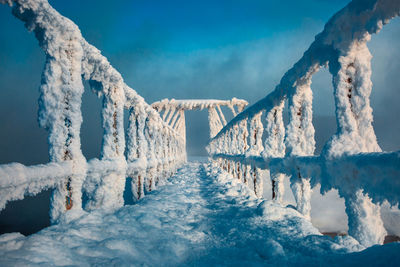 Panoramic shot of frozen sea against sky during winter