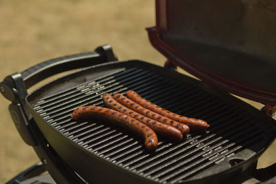 Close-up of meat on barbecue grill