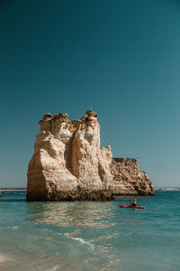 Scenic view of sea against clear blue sky