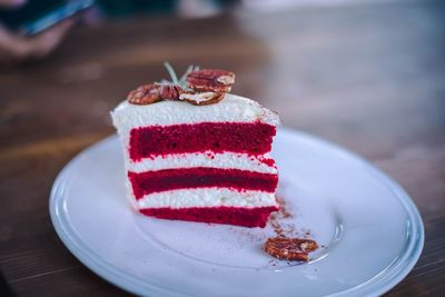 Close-up of cake in plate on table