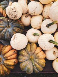 High angle view of pumpkins for sale in market