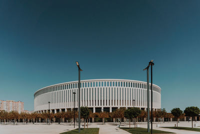 Low angle view of building against blue sky