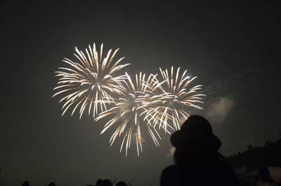 Low angle view of fireworks against sky at night