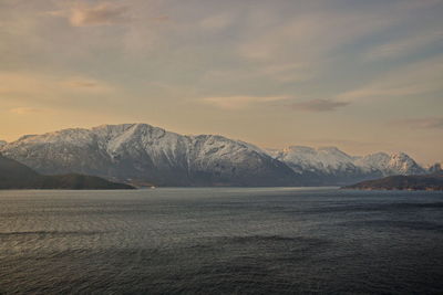 Scenic view of snowcapped mountains against sky