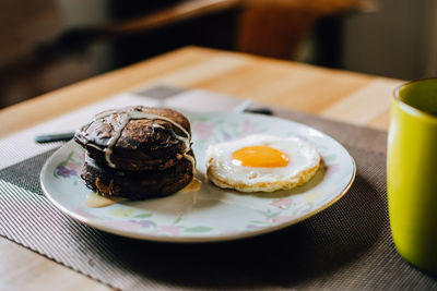 Close-up of breakfast served on table