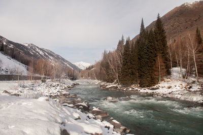 Scenic view of frozen lake against sky during winter