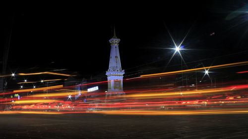 Light trails on road at night