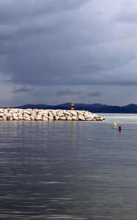 Scenic view of sea against cloudy sky