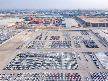 High angle view of buildings in city