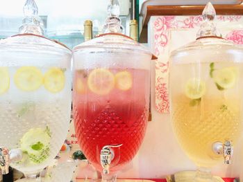 Close-up of drinks in glass container