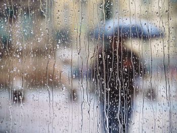 Full frame shot of raindrops on glass window