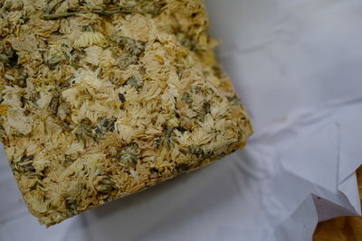 High angle view of bread on table