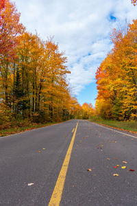 Road amidst trees during autumn