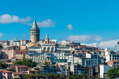 View of buildings in city against sky