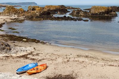 High angle view of boats on beach