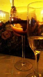 Close-up of beer in glass on table