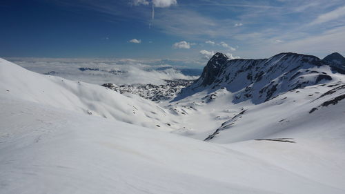 Scenic view of snowcapped mountains against sky