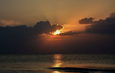 Scenic view of sea against sky at sunset