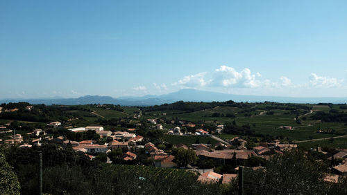 High angle view of townscape against sky