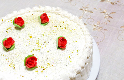 Close-up of birthday cake on table