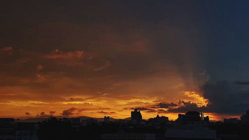 High section of cityscape at sunset