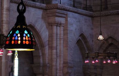 Low angle view of illuminated mosque at night