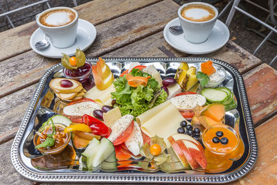 High angle view of food on table