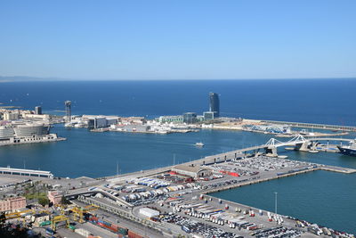 Aerial view of the port of barcelona.