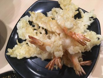 High angle view of food in plate