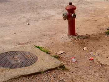 High angle view of fire hydrant on street