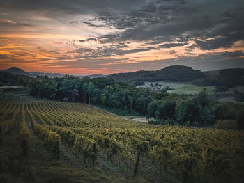 Scenic view of landscape against sky during sunset